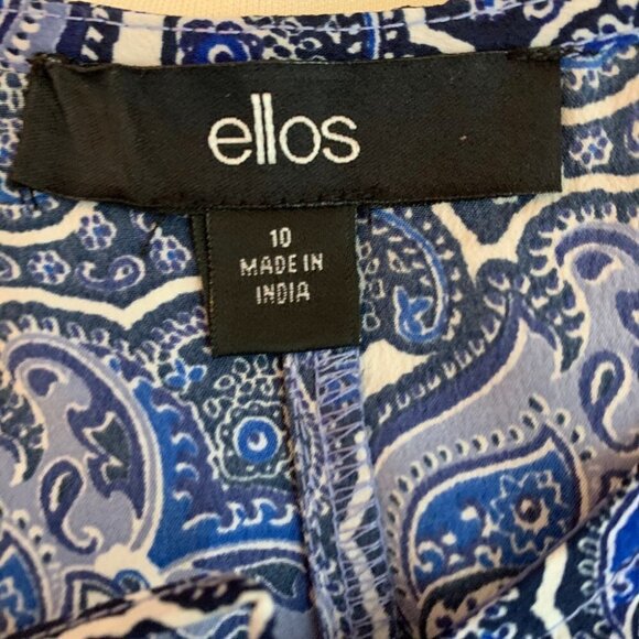 Ellos10 Blue Geometric Print Tie Neck 3/4 Bell Sleeve Top - Picture 6 of 6